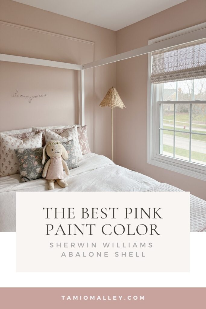 a girls pink bedroom, pink bedroom, best pink paint color, girls bedroom, white canopy bed, sw abalone shell, sherwin williams pink, best pink paint, moody pink paint, dusty pink paint color, pink paint colors, sherwin williams pink, pink paint colors for walls, pink paint colors for walls,sherwin williams pink color, sherwin williams pink paint, dusty pink paint color